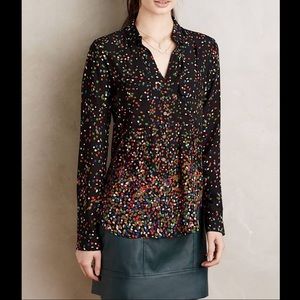Anthropologie Speckled Buttondown Blouse by Maeve Sz 4 EUC